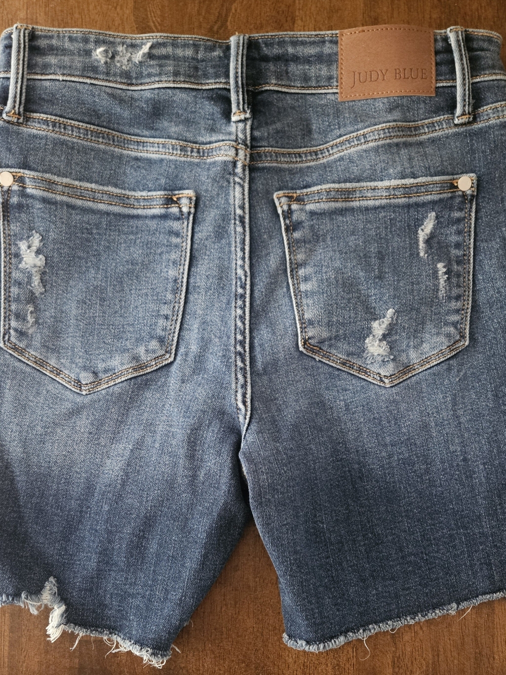 Judy Blue Distressed Denim Cutoff Shorts - Medium Blue - Picture 3 of 3